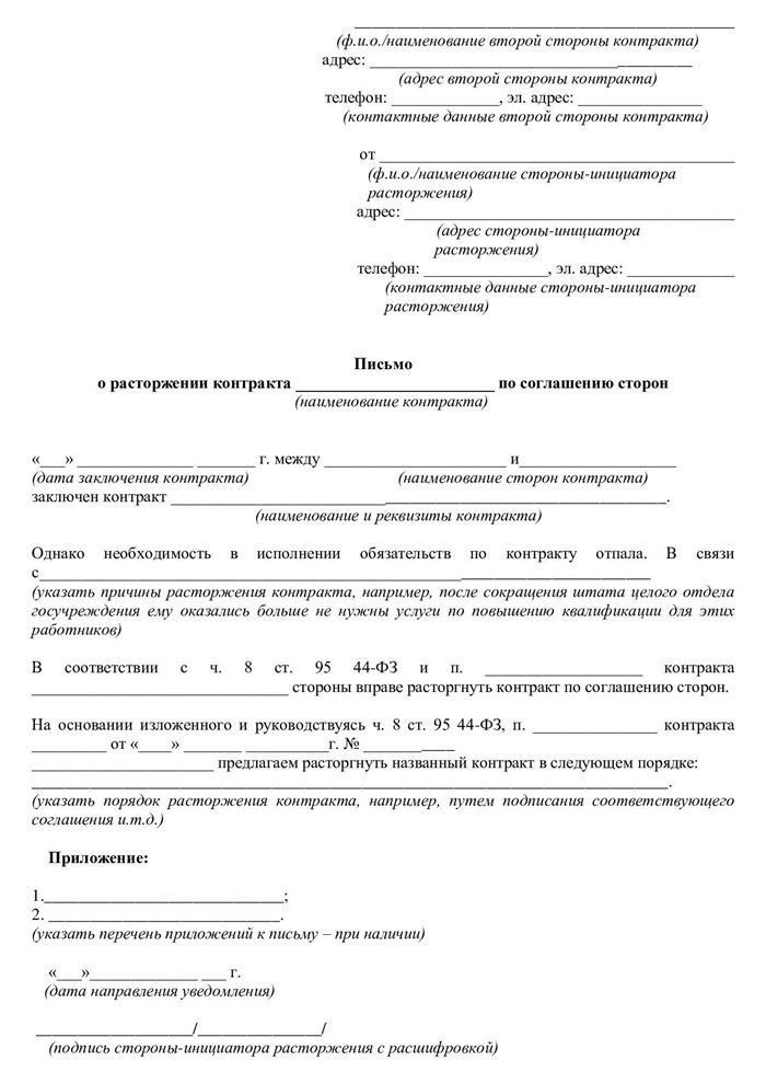 Какие документы и данные нужны для расторжения контракта