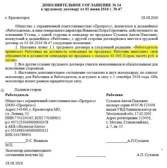 Правовые аспекты дополнительных соглашений к трудовому договору