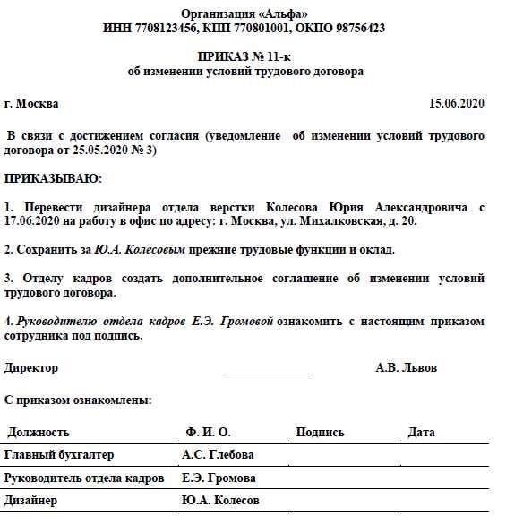Роль приказа в установлении трудовых отношений