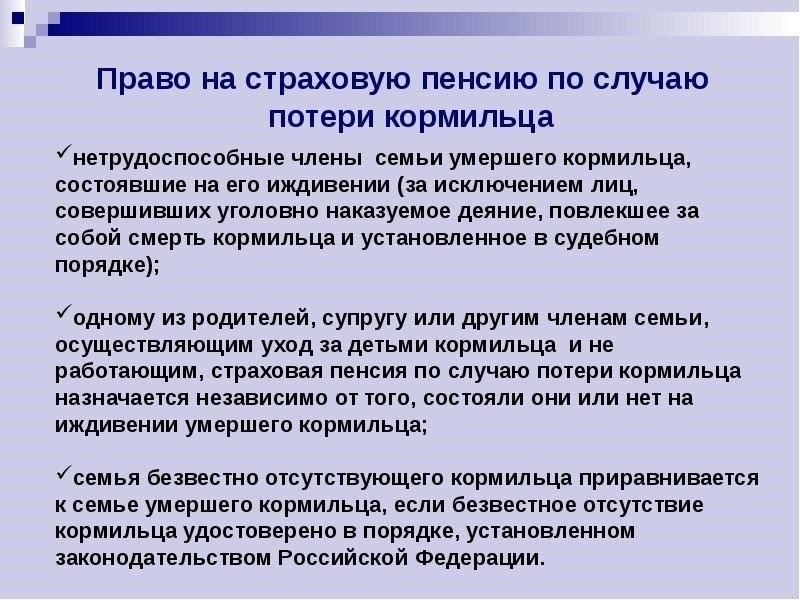Требования к кандидатам на получение пенсии по случаю потери кормильца как нетрудоспособного лица