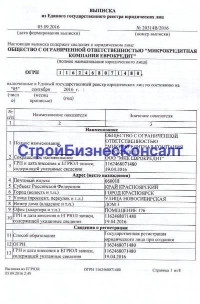 Выписка из Единого государственного реестра юридических лиц (ЕГРЮЛ)